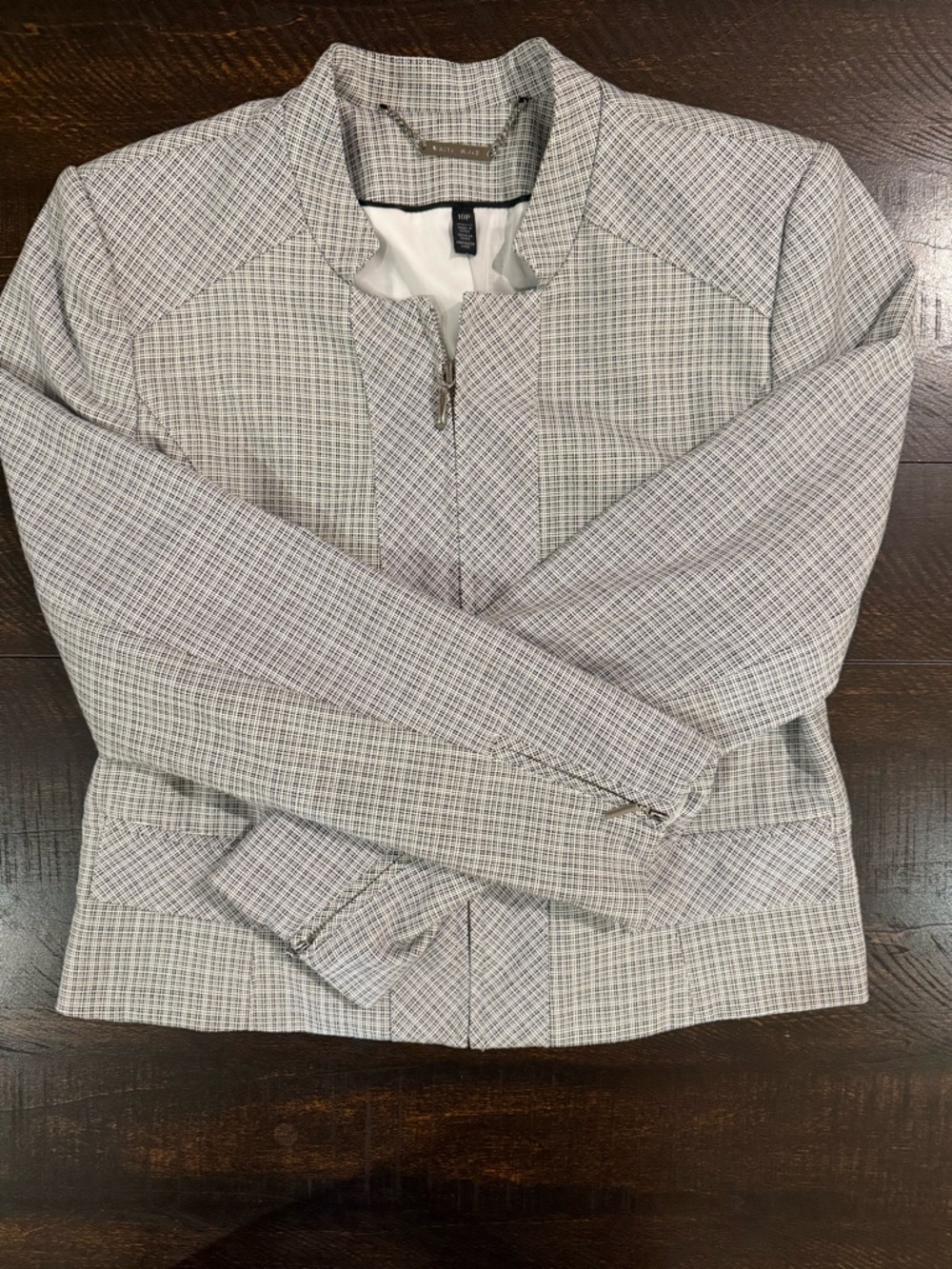 White House Black Market Plaid Moto Blazer Jacket Petite 10P - Picture 5 of 12